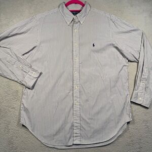 Polo Ralph Lauren Button Down 17 34/35 White Navy Purple Stripe Classic Shirt